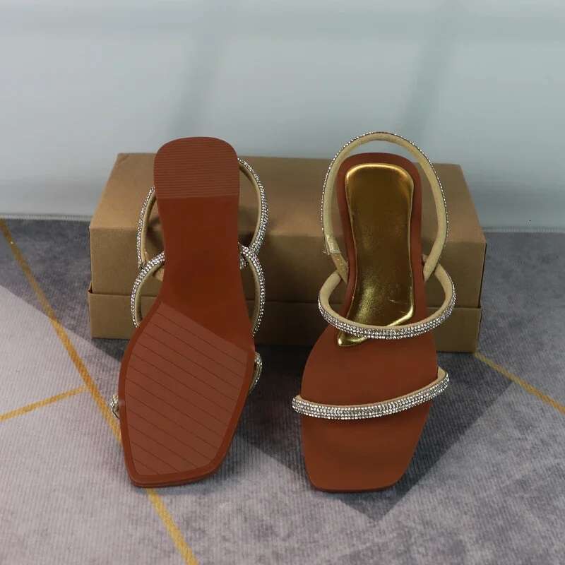 Women's Bg Flat Sandals Square Toe Broken Dia Shiny Thin Strip Summer Shoes Woman Comfortable Casual Slippers