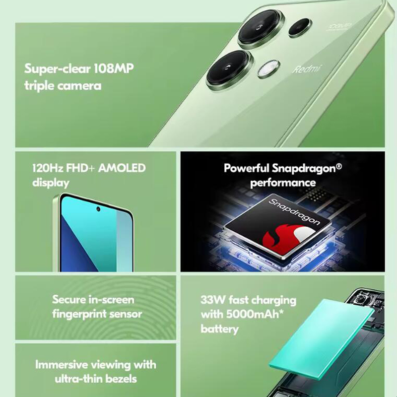 Global Version Xiaomi Redmi Note 13 4G Smartphone 8gb RAM 512gb ROM Camera 120Hz AMOLED 33W Fast Charging Snapdragon 685 Octa Core