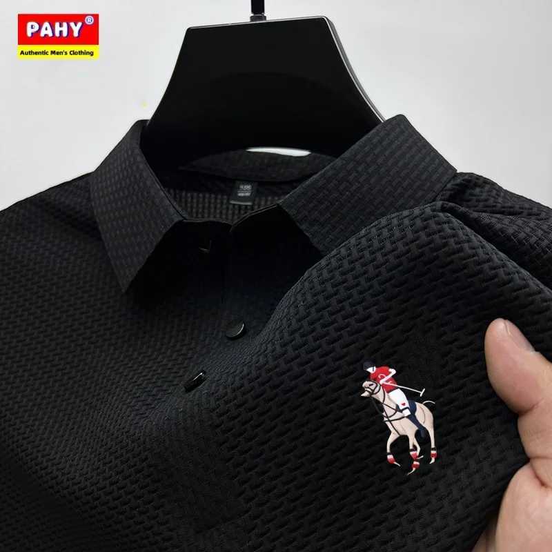 Mens short sleeved polo shirt ice silk jacquard casual business fashion stand up collar summer new style W250224