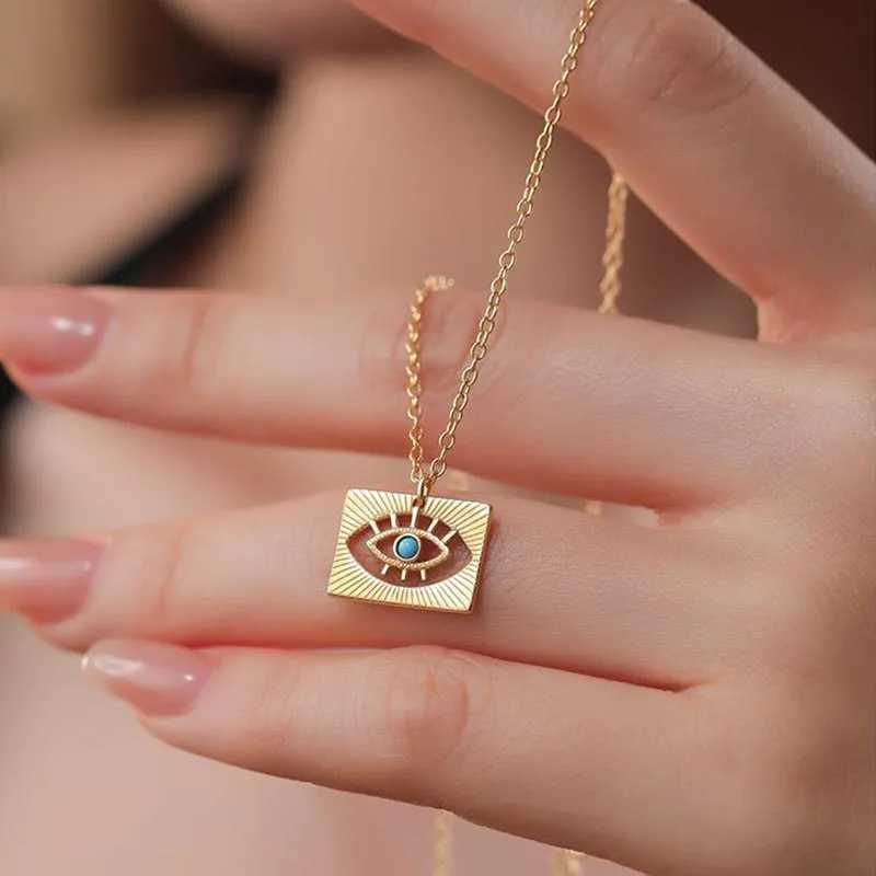 925 Sterling Silver Turquoise Devils Eye Pendant Necklace Hip Hop Party Creative Jewelry Bohen New Trend Collarbone Chain X250224