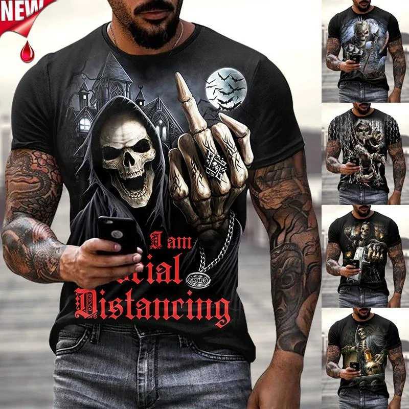 Mens Hip Hop Skull Print T-shirt 3d Fashion Womens Short-sleeved T-shirt W250224