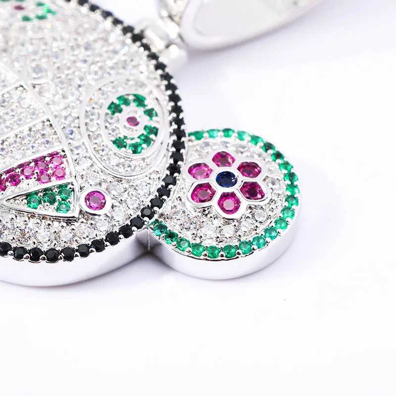 Prong Setting Mticolor AAA CZ Stone Bling d Out Cartoon Frog Pendants Necklace for Men Hip Hop Rapper Jewelry Gold Color X250224