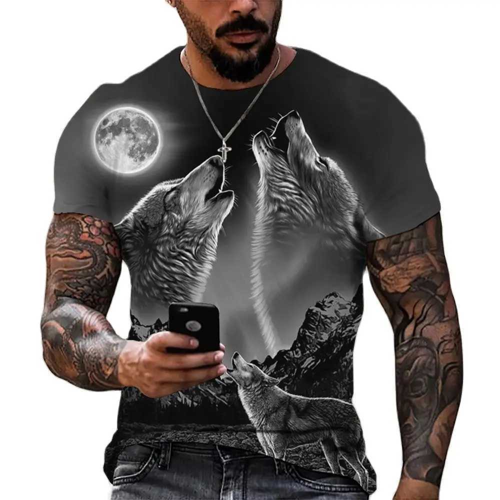 2024 Wolf T Shirt For Mens Animal Print Short Sleeve Top 3D Casual Street Mans T-shirt Oversized Tee Shirt Men Vintage Clothing W250224