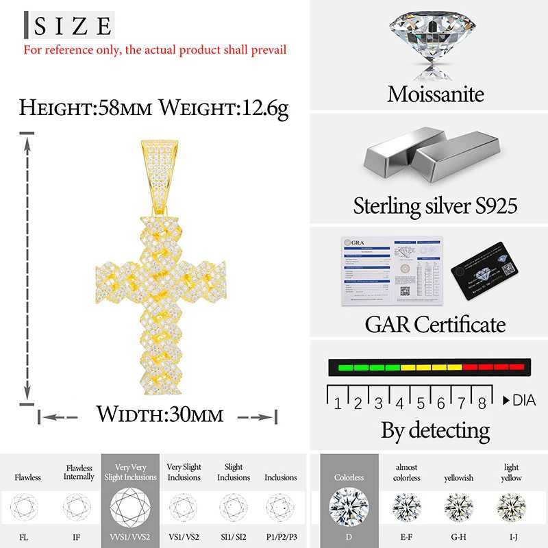 High Quality Unisex Classic Cross 14mm Cuban Link Necklace Men Mossanite Sterling Silver 925 Chains Necklaces Hip Hop Jewelry X250224