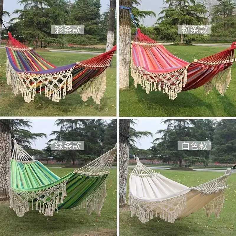 Double Hammock Large Brazilian Macrame Bohemia Tassel Hammock Swing Net Chair Out/Indoor Hanging Hammock Swings Maximum 200kg X250224