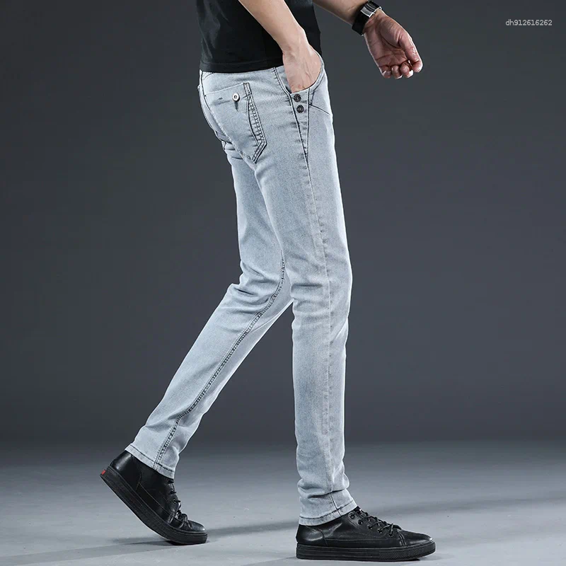 Men's Jeans Classic Trendy Men Skinny Light Blue Washed Slim Fit Simple Casual Fashion Cotton Street Denim Pants