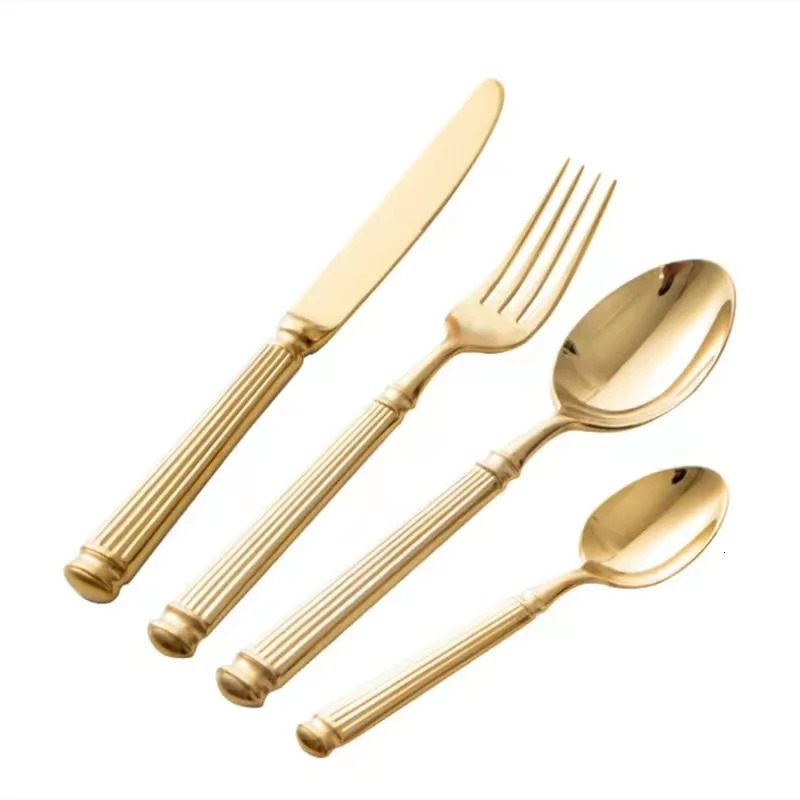 Europe Silver Fashion Cutlery Set 18/10 Stainless Steel Creativity Gift Roman Column Flatware 304 Drop 250222