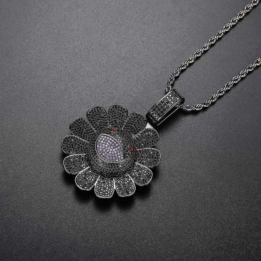 Golden Smile Chrysanthemum Cubic Zirconia Necklace Hip Hop Color CZ Pendant Mens Luxury Fashion High Quality Jewelry Gift X250224