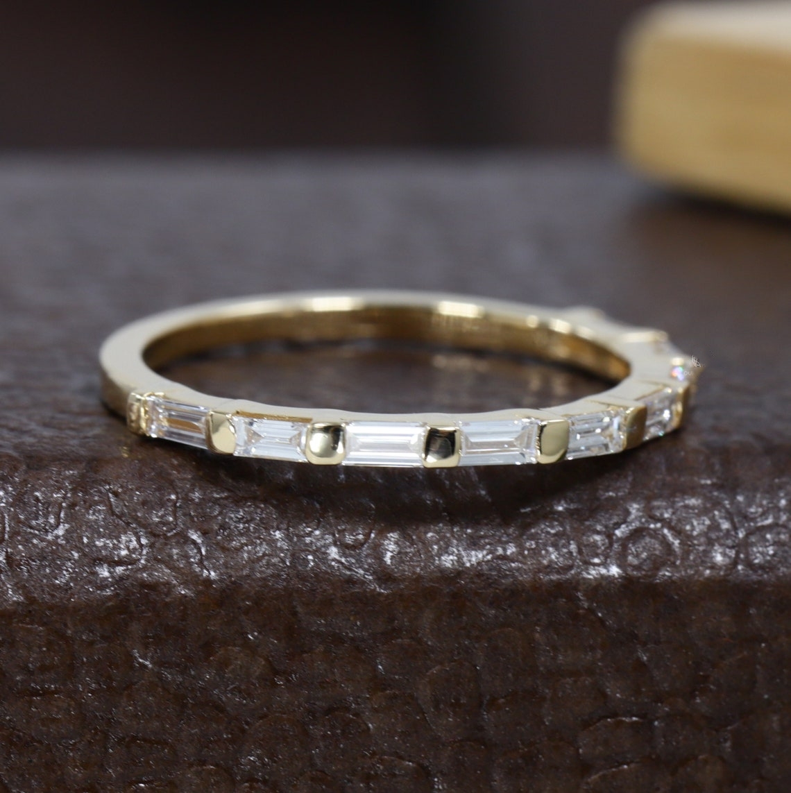 JY Jewelry Lab Diamond Half Eternity Band 18K Yellow Gold 3.0*1.5MM Baguette Matching Ring Gold Ring Wedding Band Ring For Women