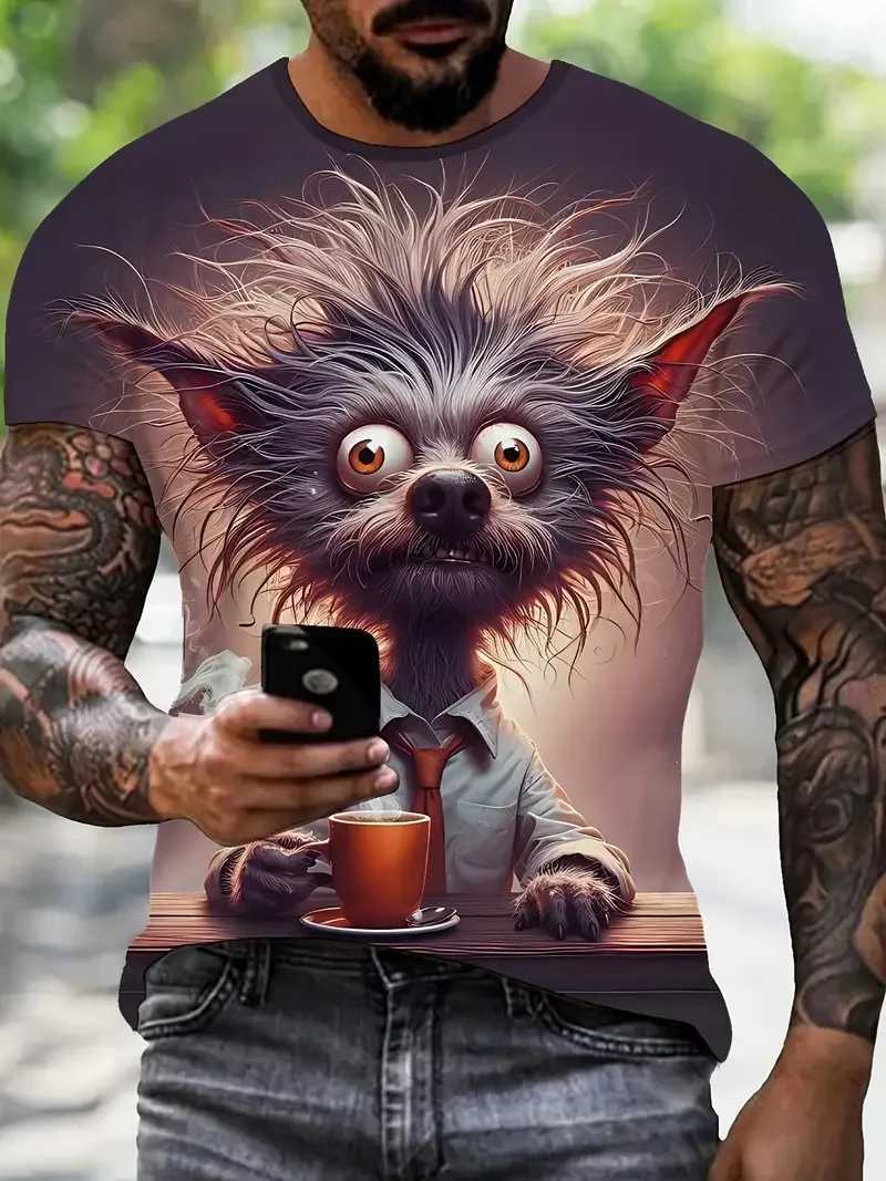 Summer Funny Mens T Shirt Cartoon Animal Print Casual Short Sleeve Pullover Fashion T-shirts Outdoor Male Overszied Clothing W250224