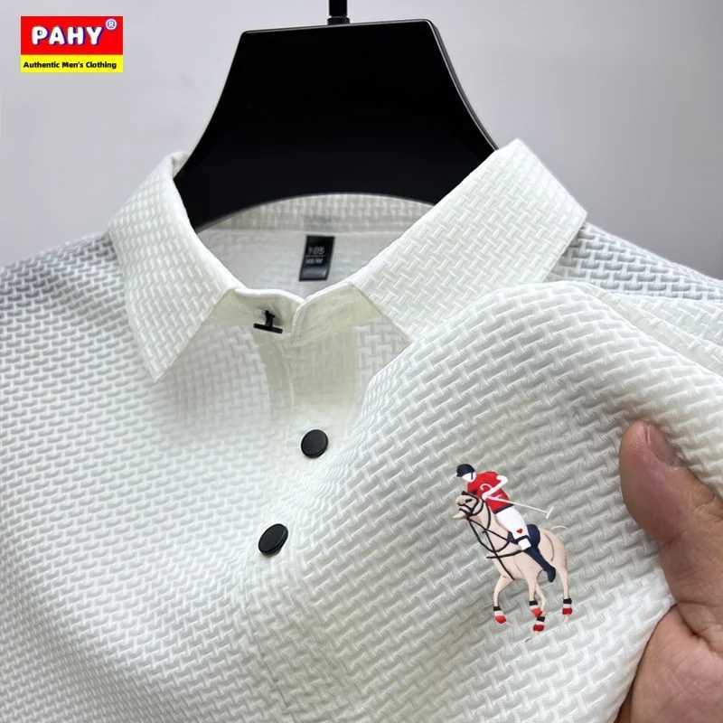 Mens short sleeved polo shirt ice silk jacquard casual business fashion stand up collar summer new style W250224