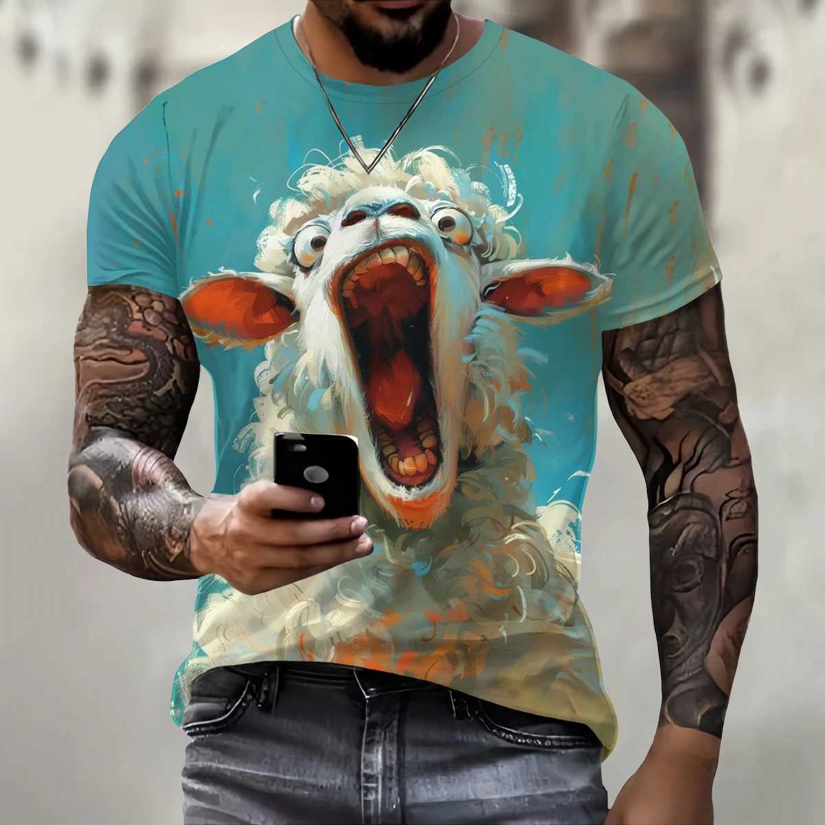 Trend Hip Hop Clothing Funny 3D Sheep Print T Shirt For Men Street Casual O-neck Short Sleeve T-Shirt Fashion Loose Summer Tops W250224