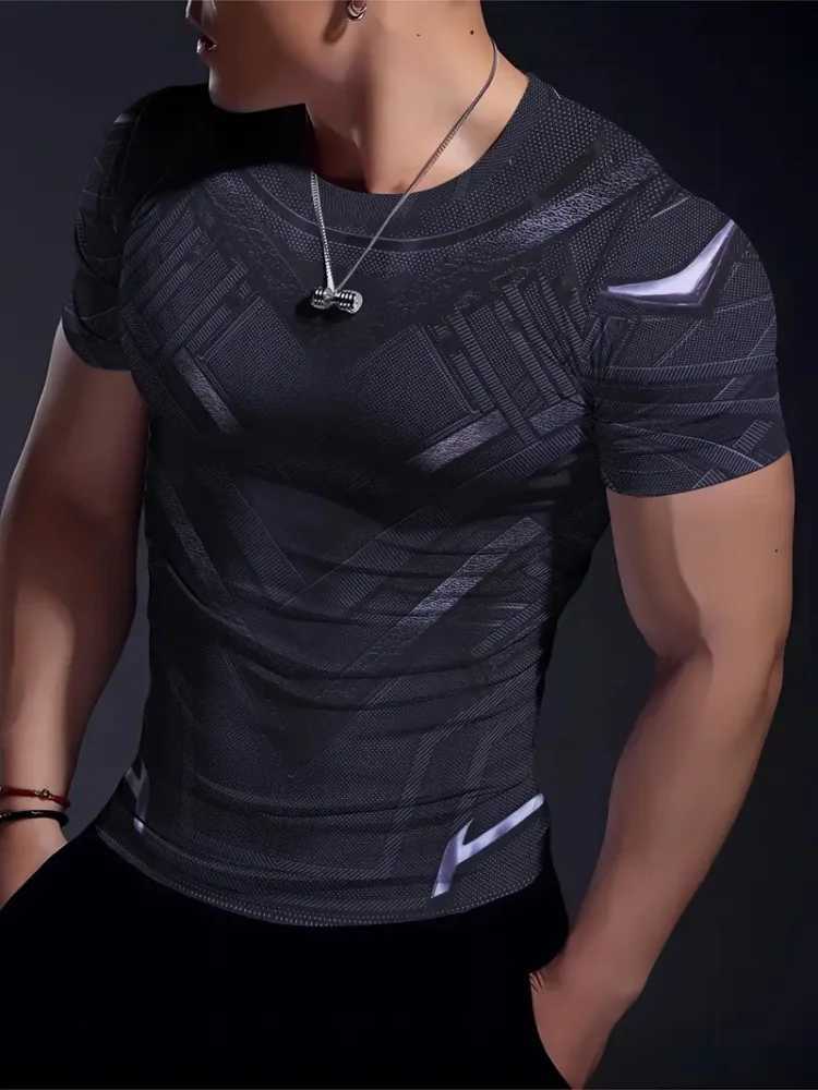 Simple striped patchwork printed mens casual T-shirt sporty and breathable mens top Harajuku street trend short sleeved shirt W250224