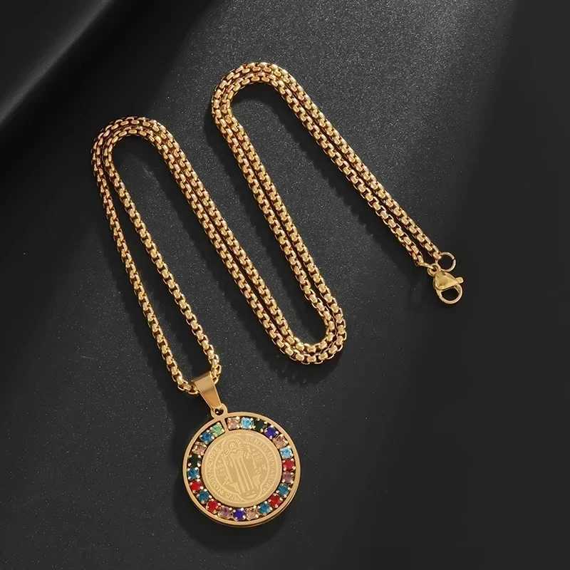 Stainless steel colored zircon St. Bakers Cross pendant necklace Wens fashion lucky talisman jewelry X250224