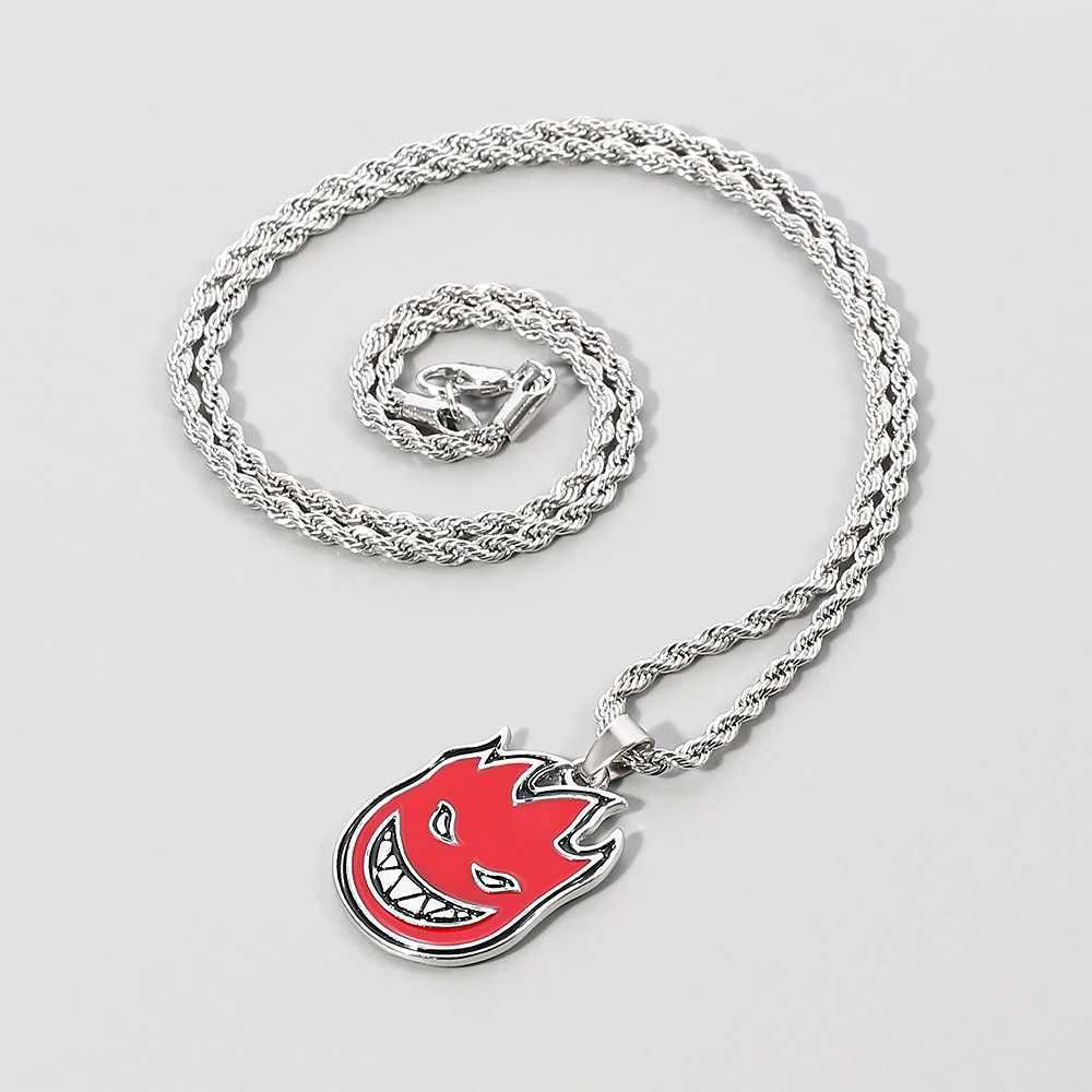 Hip-hop Magic Flame Face Pendant Punk Red Metal For Man Collar Necklace Punk Rock Charm Bar Nightclub Jewelry Accessories X250224