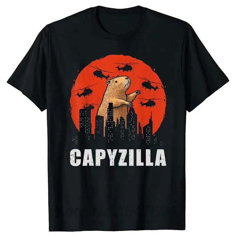 3D Printing Fun Capybara Mens Retro Pattern T-shirt Summer Casual Loose T-shirt Round Neck Top Street Clothing W250224