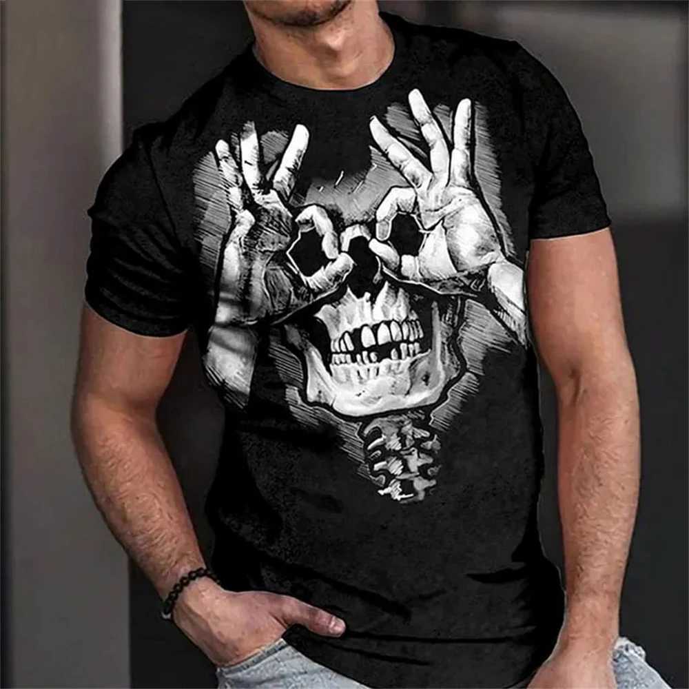 Mens 3D Printed T-Shirt Fashion Punk Style O-Neck Short-Sleeved Tops Skull Pattern Mens T-Shirt Oversized Tee Mens Clothing W250224