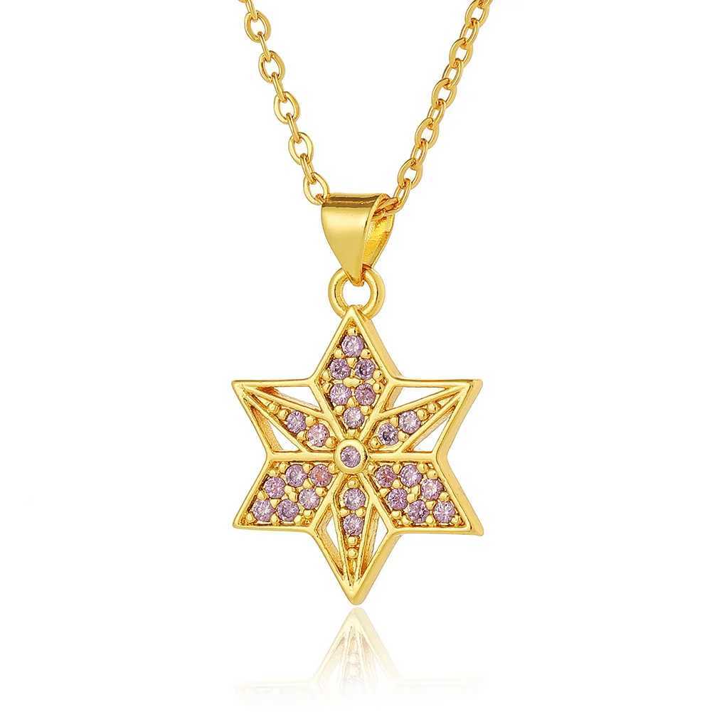 Cubic Zirconia Crystal Je Star Of Davids Pendant Chain Necklace Wen Gold-plated Brass CZ Stones ns Seal Jewelry Her X250224