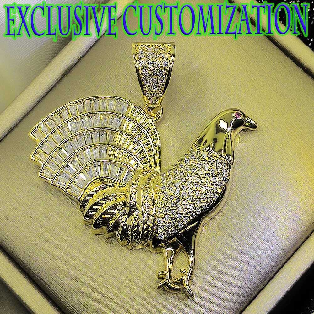 Exclusive design of new trendy hip-hop decorative necklace gemstone inlaid pigeon gold pendant luxurious handmade gold plating X250224