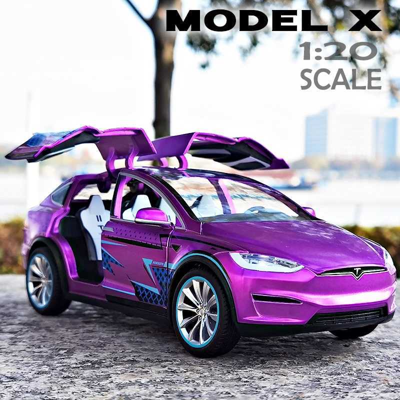 1 20 Tesla X Alloy Diecast Metal Modified Vehicles Car Model Silation Collection Sound Light Toy Gift Free shipping