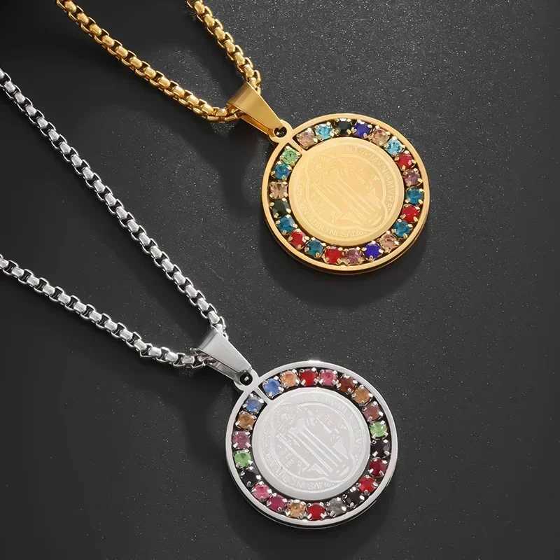 Stainless steel colored zircon St. Bakers Cross pendant necklace Wens fashion lucky talisman jewelry X250224