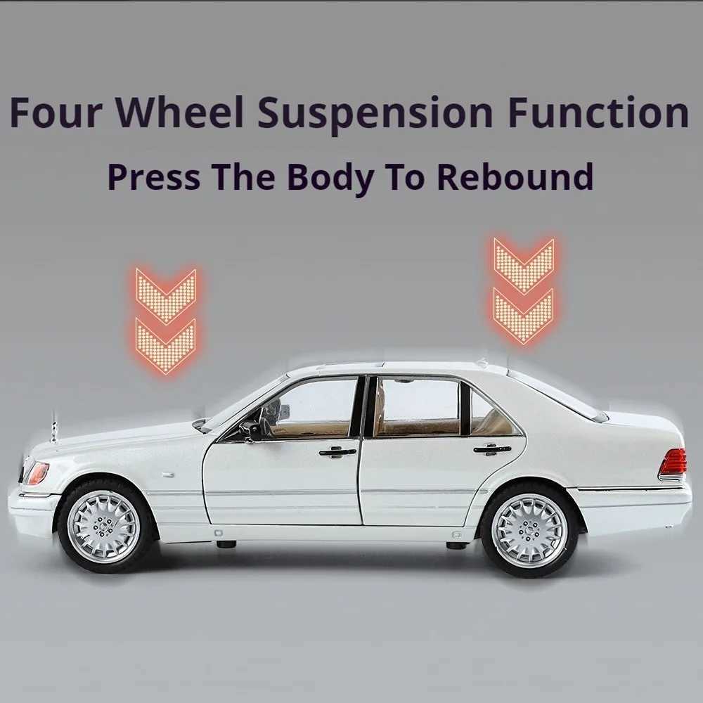 1/24 W140 320 SEL Model Car Alloy Diecast Models 6 Door Can Be Opened Sound Light Pull Back Rubber Tires Toy Decoration Gift Free shipping