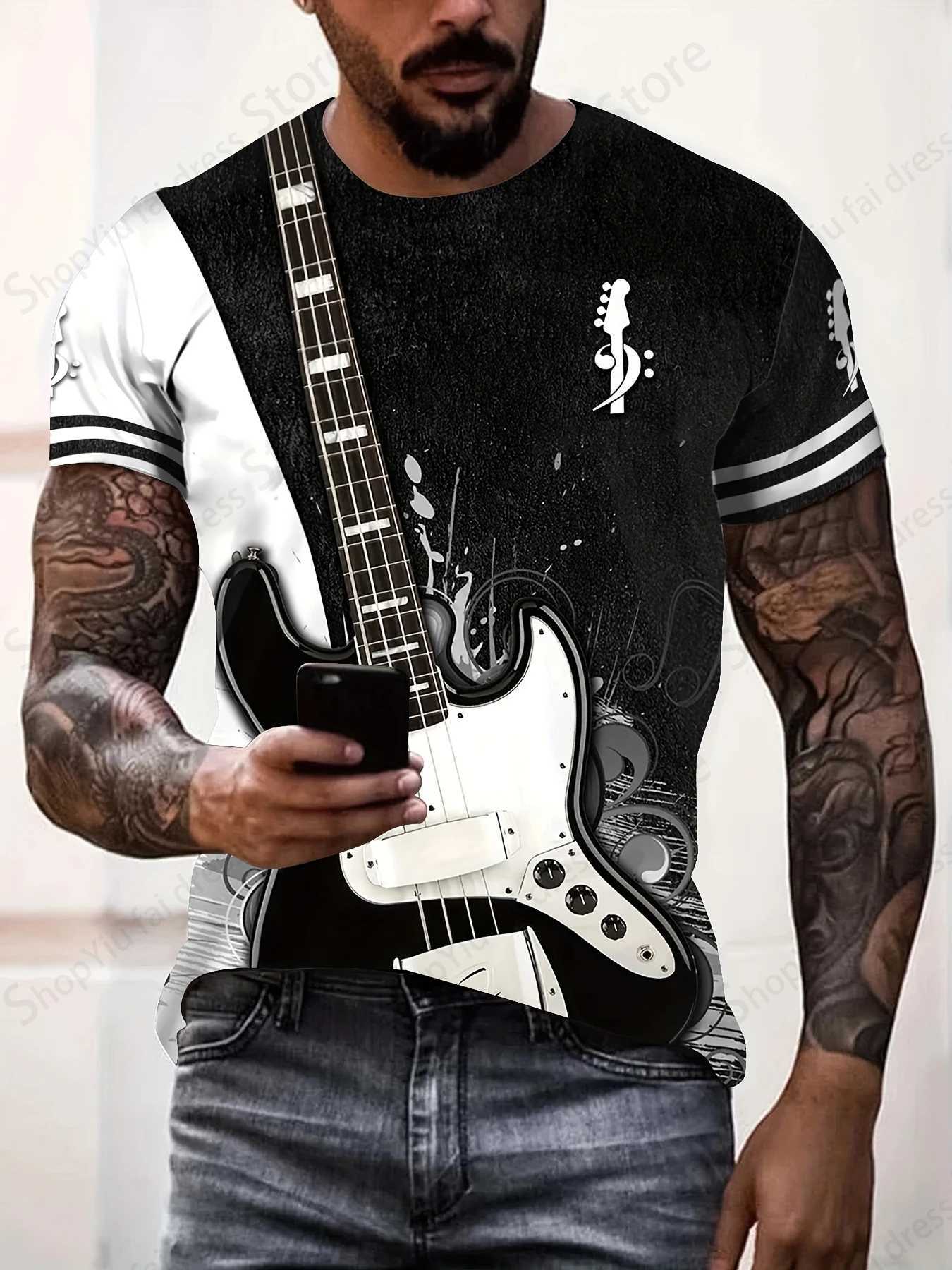 3D printed T-shirt for musical instrument guitar mens fashion short sleeved T-shirt childrens hip-hop top T-shirt W250224