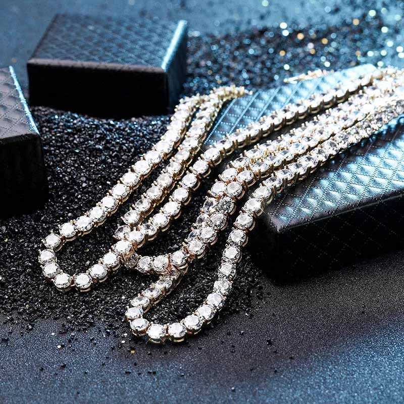 New 925 Sterling Silver 3-6mm Mens Necklace Bling CZ and Out Hip Hop Link Tennis Chain Silver Gold Necklace Jewelry For Gift X250224