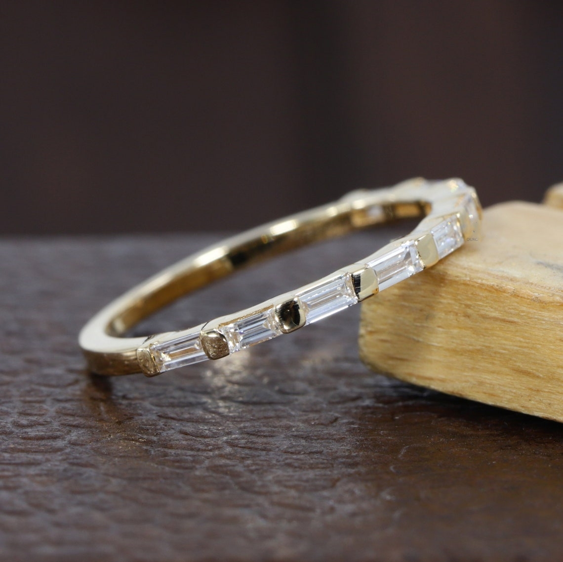 JY Jewelry Lab Diamond Half Eternity Band 18K Yellow Gold 3.0*1.5MM Baguette Matching Ring Gold Ring Wedding Band Ring For Women