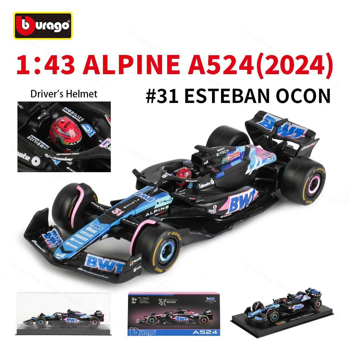 Download 1 43 BWT Alpine 2024 A524 Bahrain Japan F1 Forla Car Die Cast Vehicles Collectible Model Racing Toys Acrylic Box Free shipping