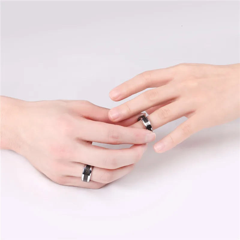 Tigrade 6/8mm Black Carbon Fiber Mens Ring Tungsten Carbide Engagement Ring Wedding Band Men Women n anel mascul 250218