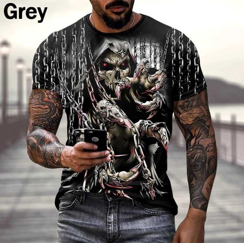 Mens Hip Hop Skull Print T-shirt 3d Fashion Womens Short-sleeved T-shirt W250224
