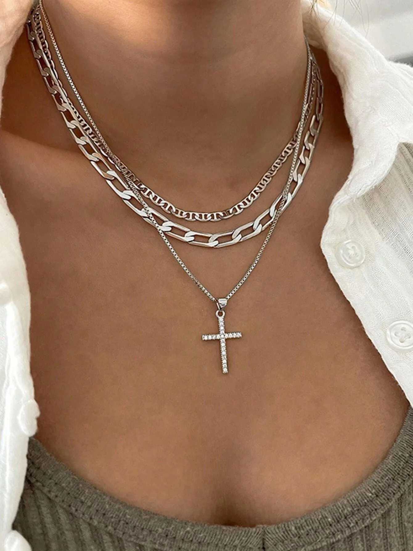 Cross Necklace for Wen Stackable Stacked Stacking Layering Layered Necklaces Gold Necklace Cross Pendant Diamond Jewelry Gift X250224