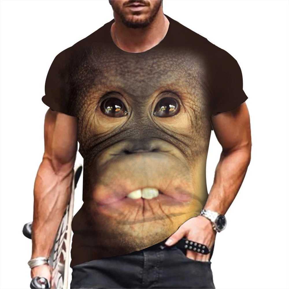 Printed Mens T-shirt Funny Monkey Fashion Trend Harajuku Animal Top Summer Leisure O-Neck Short Sleeve Plus Size Mens Street F W250224