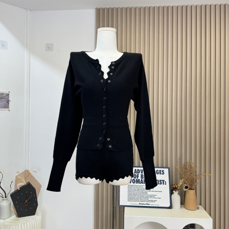 Women's Tracksuits Elegant Knitted Long Sleeve O-neck Short Cardigans Set Fashion Women Elastic Bodycon Shorts Suits Female Street Club