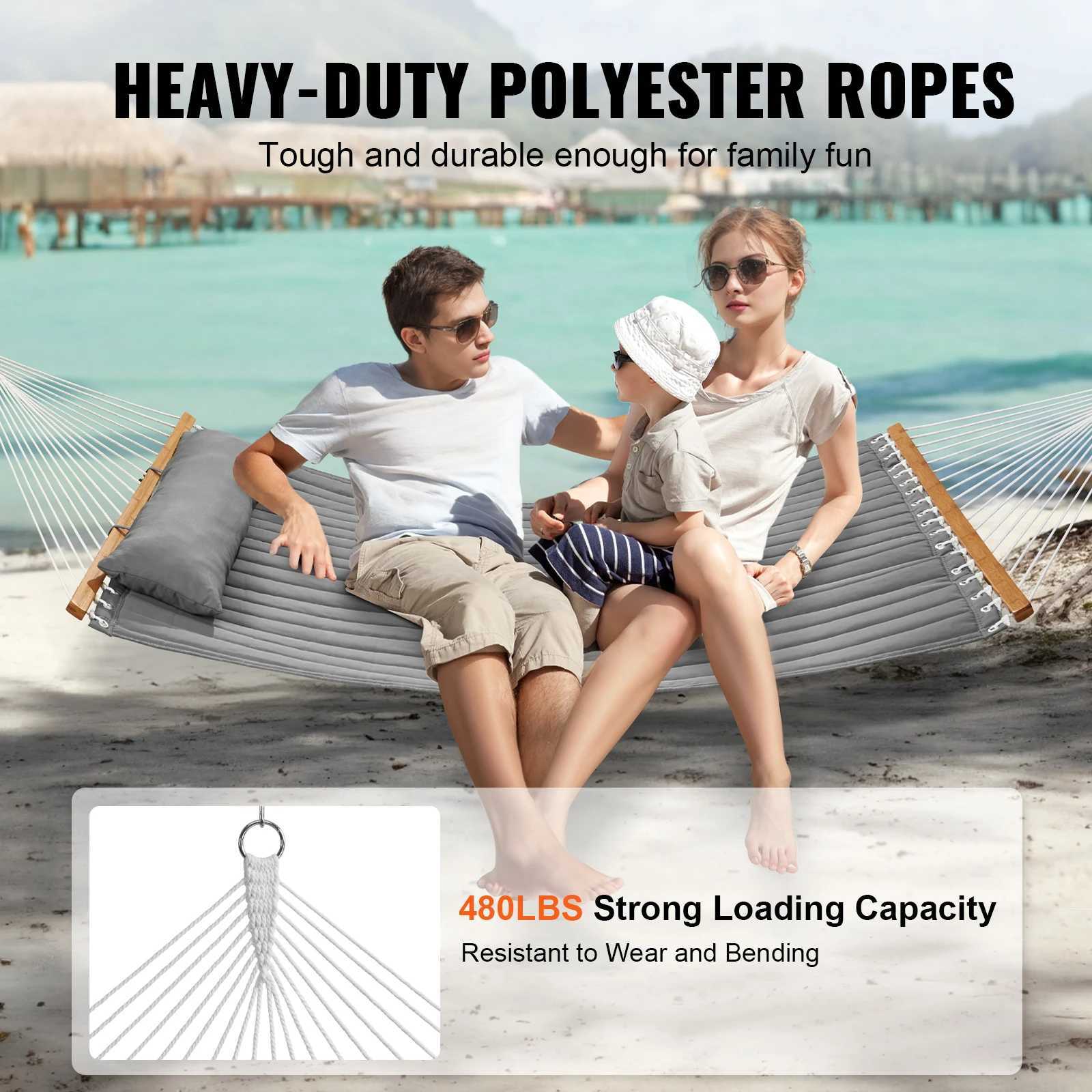 VEVOR Double Quilted Fabric Hammock 12 FT 480 lbs Double Hammock 2 Person Quilted Hammock for Camping Outdoor Patio Yard Beach X250224