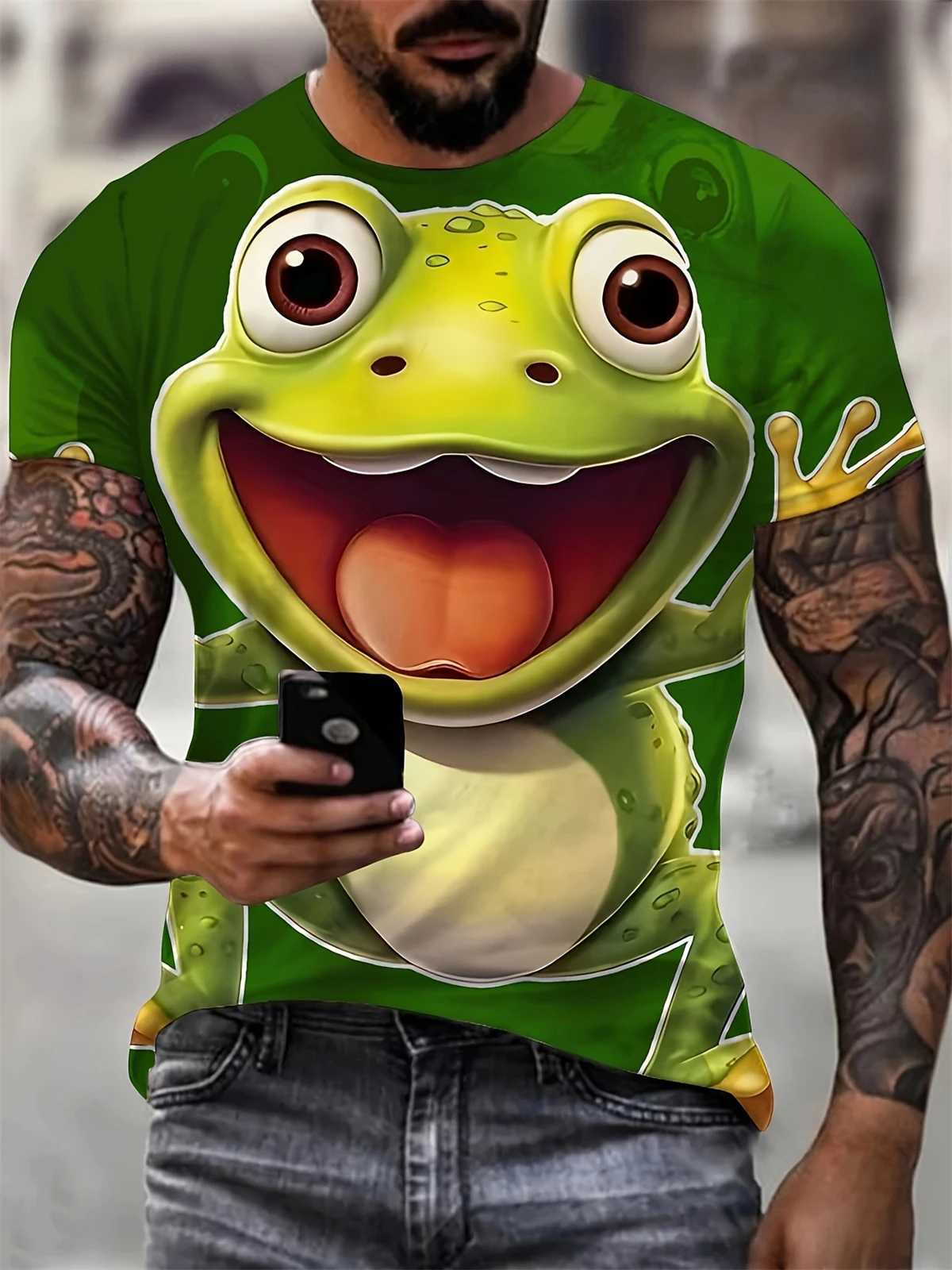 Mens T-shirt with new cartoon animal pattern print staff collar short sleeved oversized mens summer fashion mens clothing W250224