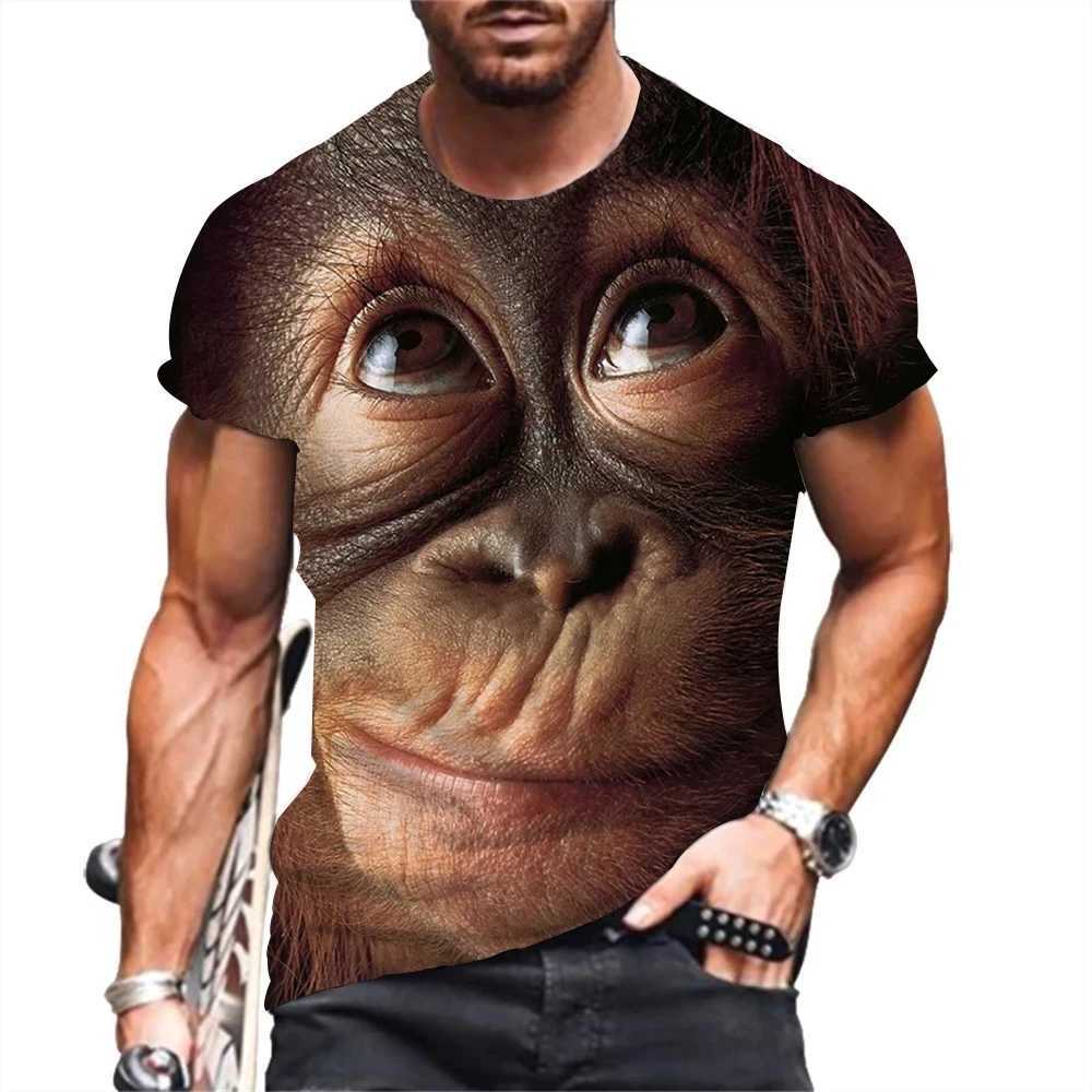 Printed Mens T-shirt Funny Monkey Fashion Trend Harajuku Animal Top Summer Leisure O-Neck Short Sleeve Plus Size Mens Street F W250224