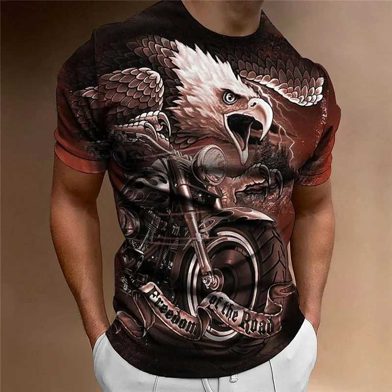 Animal T-Shirt For Men Eagle Motorcycle 3d Print Retro Trend Mens Top Loose Oversized Shirt Everyday Casual Clothing Street Tee W250224