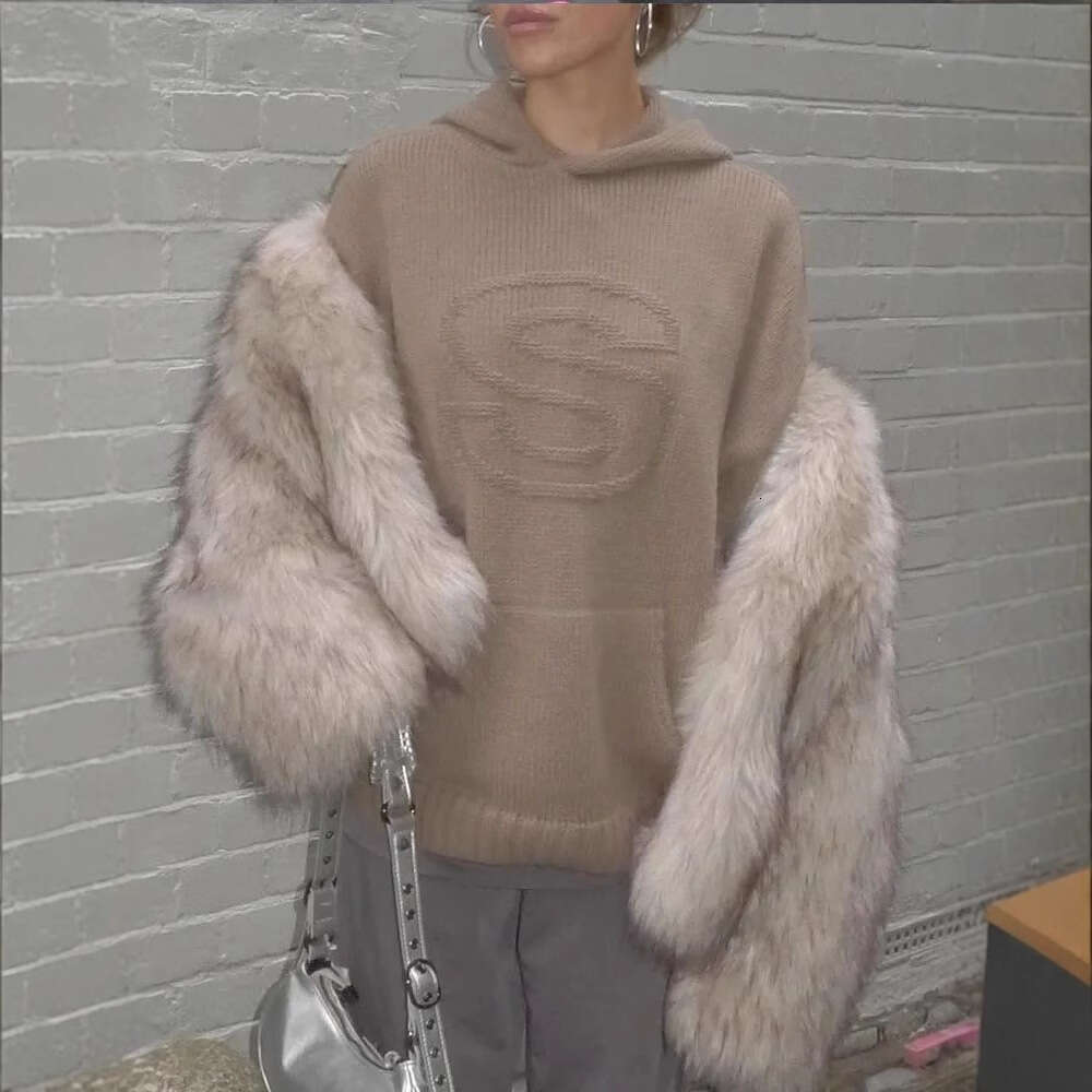 Y2K hooded casual letter knitted trendy loose sweater for autumn and winter 2025 season