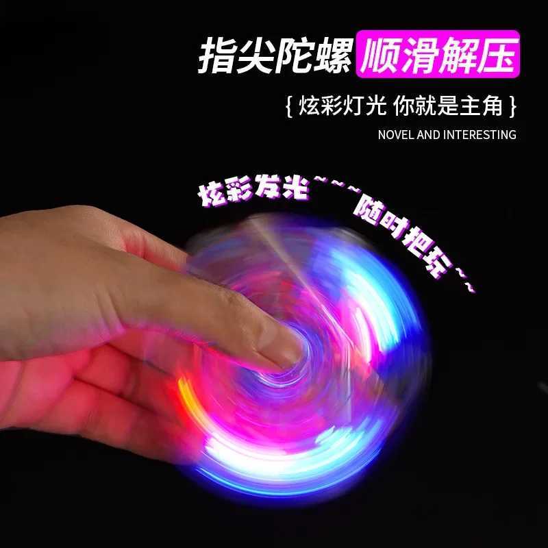 Creative Luminous Fingertip Spinner Folding Lighter Transparent Rotating Decompression Windproof Lighter Mens GiftsT250224
