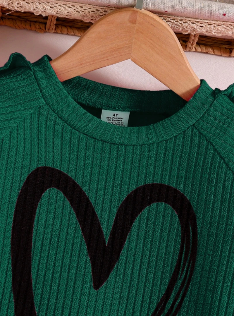 Spring and Autumn children fashion sports set girls sweater casual pants two-piece girls cartoon heart printed clothing 250224