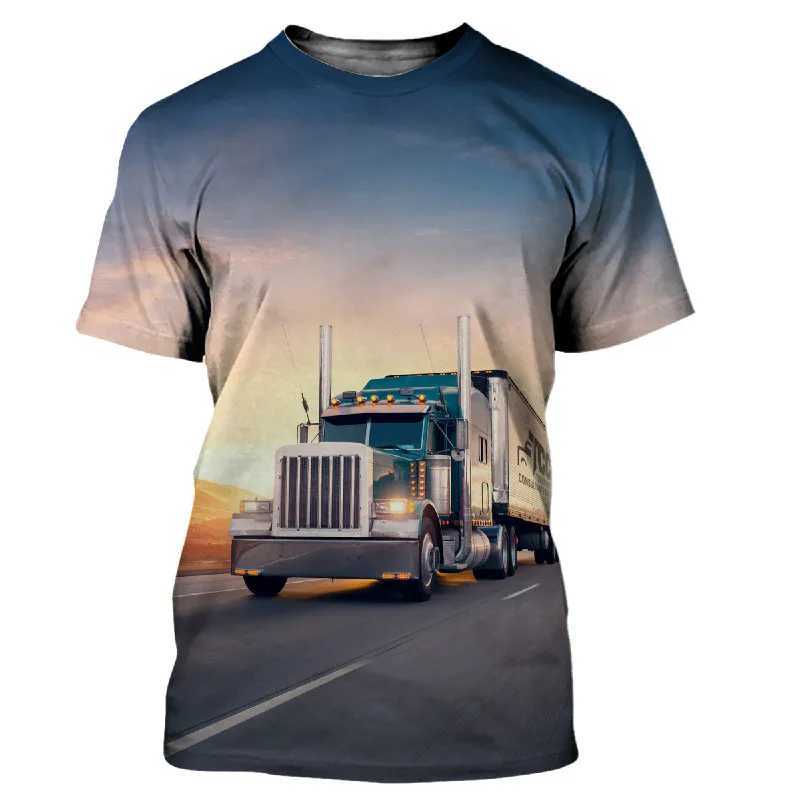 Summer Mens and Womens 3D Printing Couples Street Heavy Truck Fashion and Comfortable Casual T-shirt W250224