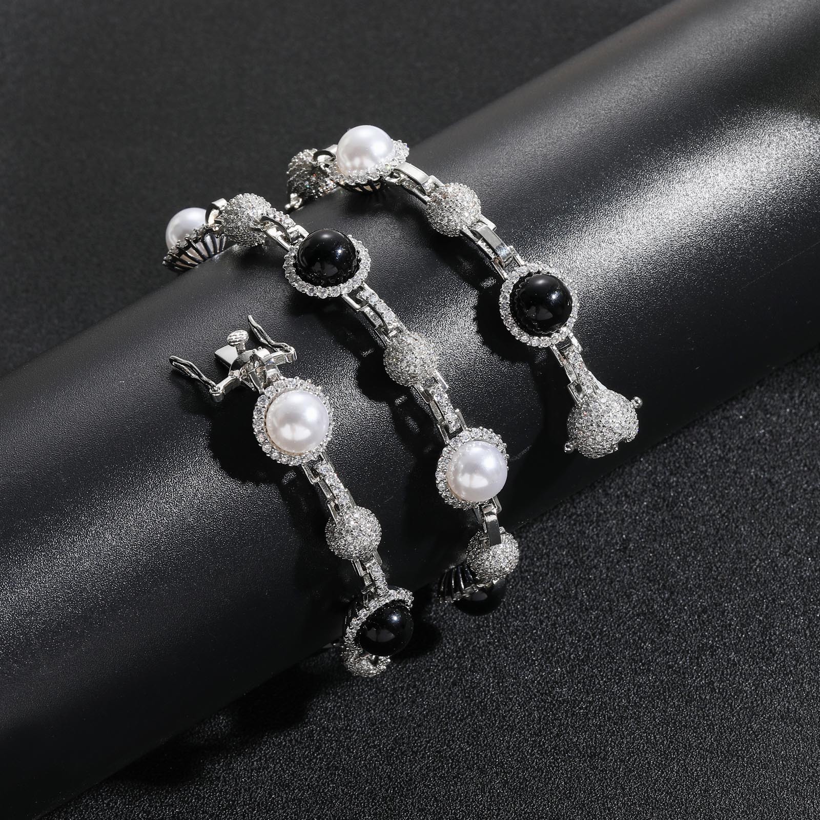 Hip Hop Men Charm Black Pearl Bead Chain Necklaces Retro Stacked Choker Jewelry Accessory