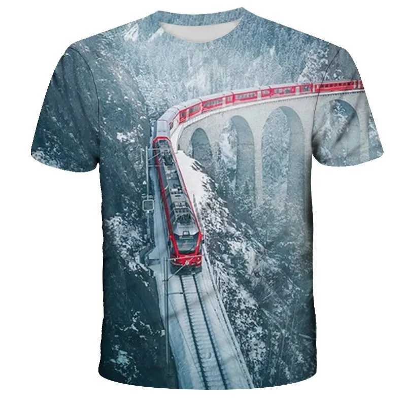 Fashion Trend Summer New Retro Train Engine Pattern Printed Mens T-shirt Street Fashion Cool Round Neck Plus Size Top W250224