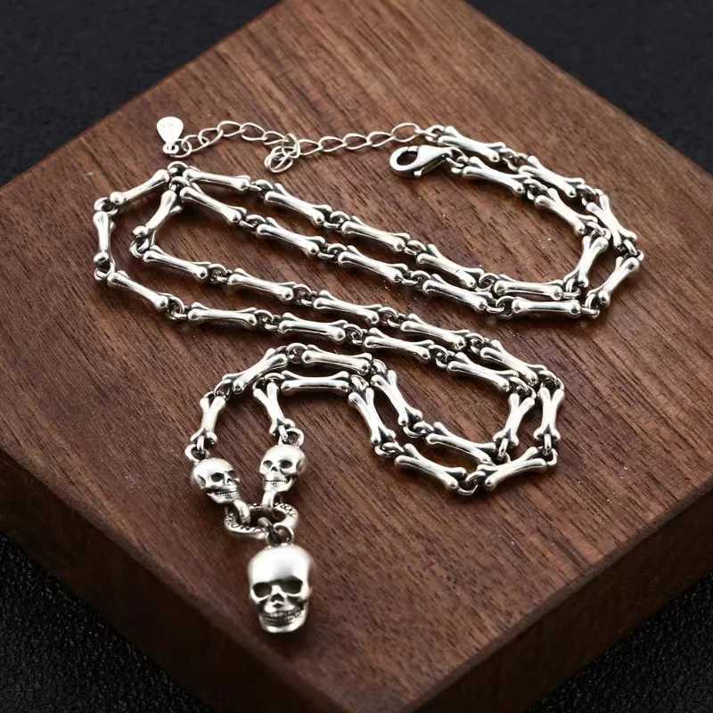 Vintage Gothic Punk M Fem S925 Sterling Silver Skl Chain Necklace for Men Wen Hip Hop Party Jewelry Accessories X250224