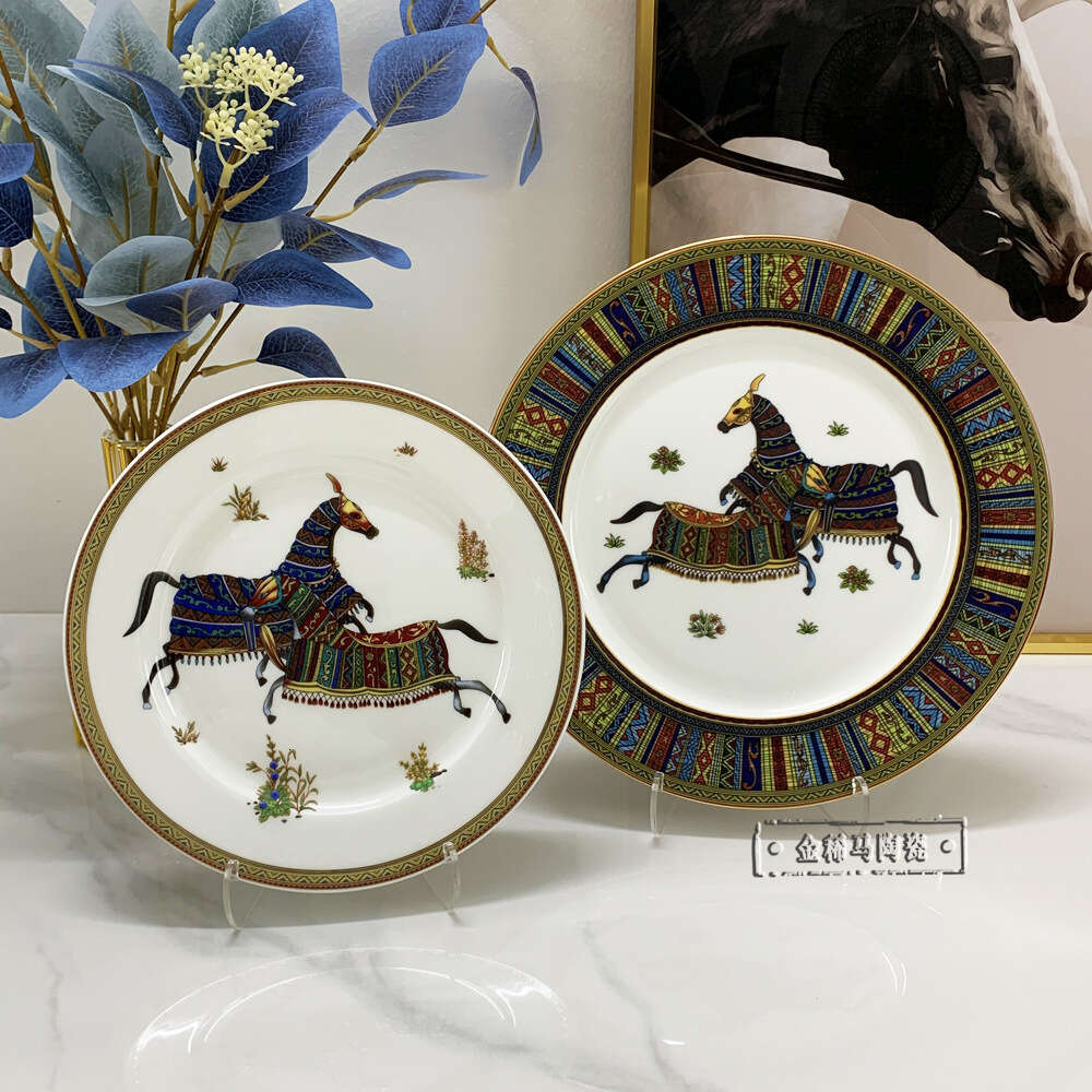 High End Exquisite Western Style Steak 10 Inch Round Shallow Plate, Hotel Banquet Ceramic Matu Tableware, Home Dessert Plate