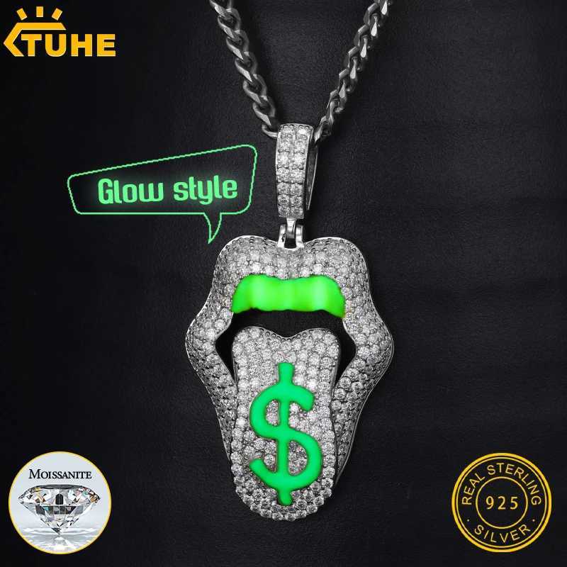 High Quality Tongue Luminous Style Pendant S925 Moissanite Pendant Necklace Rope Chain For Men Hip Hop Jewelry Nightclub Gift X250224