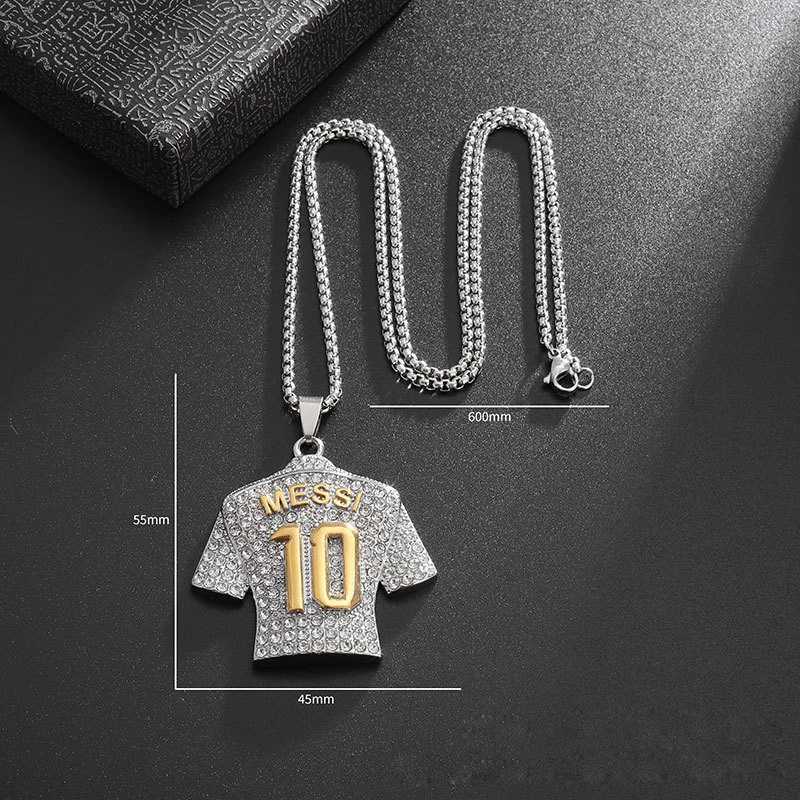 Fl Zircon Pendant Necklace Hip Hop Cool 10 Super Soccer Star Fans Stainless Steel Clavicle Charming Jewelry Men Necklace X250224