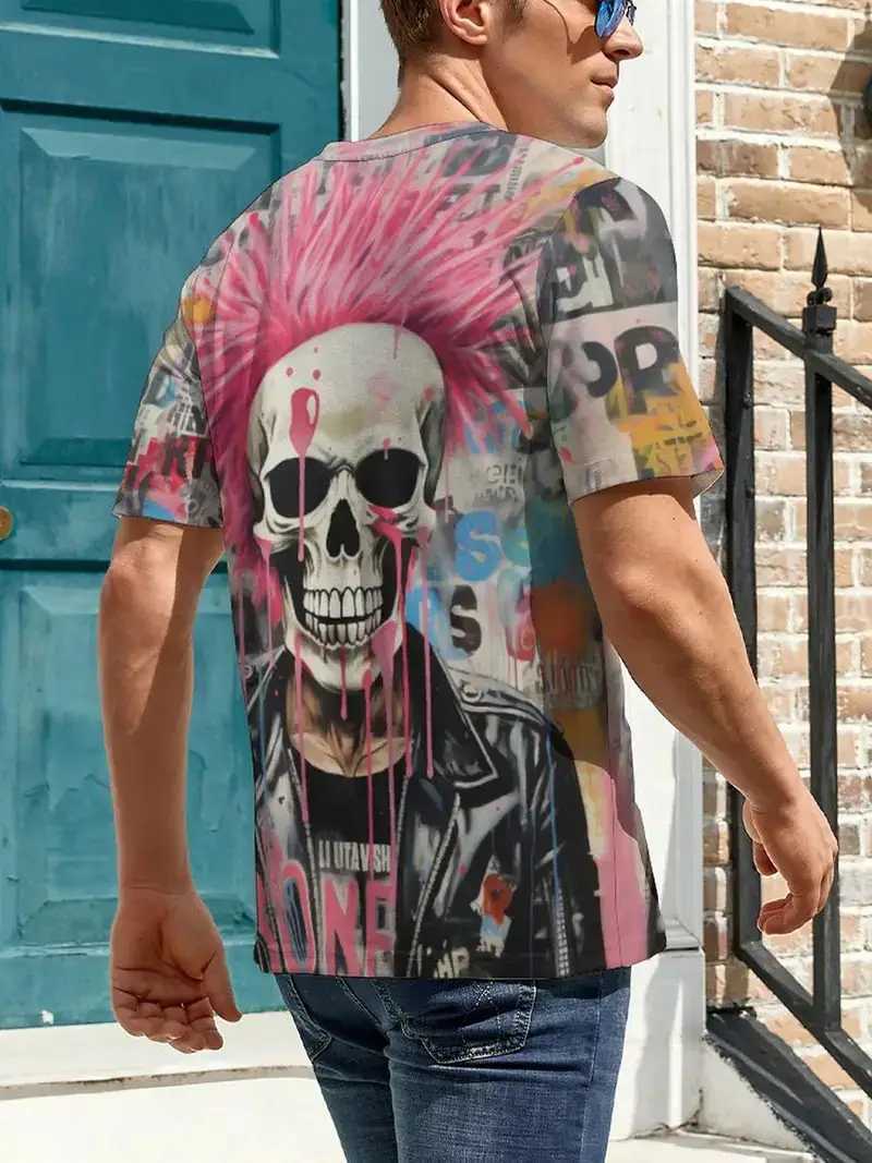 Pop Rock Skull Punks Not Dead pattern T shirts For Men 3D Print Summer Hip Hop Trend Short Sleeve T-shirt Oversized O-neck Tops W250224